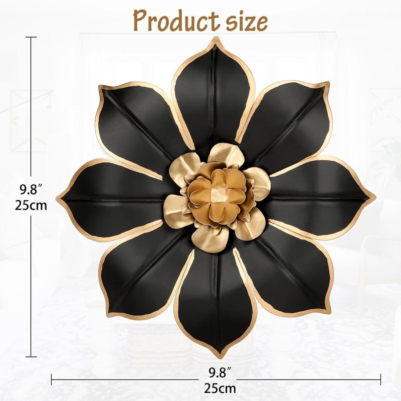Villa Como 10" Metal Flowers Wall Decor, Black & Gold 3D Floral Metal Wall Art Decor for Inoor & Outdoor Use, Vintage & Modern Walls Arts for Bathroom, Living Room, Bedroom, Office, Garden, Patio, Porch, 1 Piece - Image 3